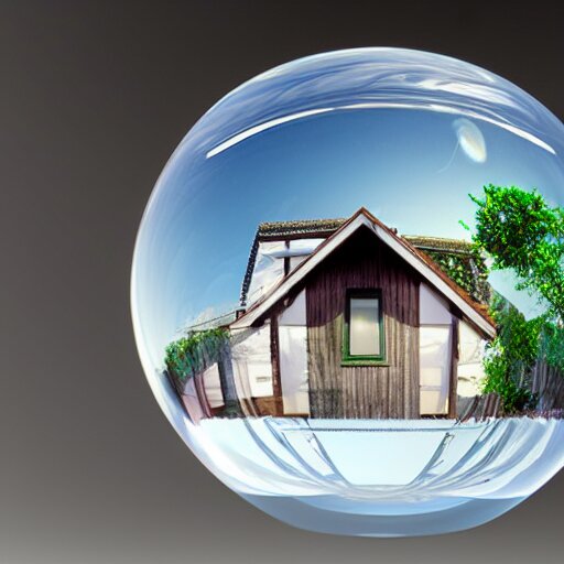 mini house inside crystal ball octane render hyperdetailed, 