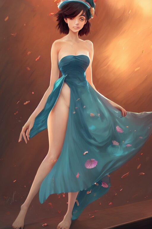 a beautiful fashion goddness of love, chic strapless dress, tropical sea background, character design, in the style of artgerm, and wlop, cinematic lighting, hyperdetailed, 8 k realistic, symmetrical, global illumination, radiant light, frostbite 3 engine, cryengine, dof, trending on artstation, digital art 