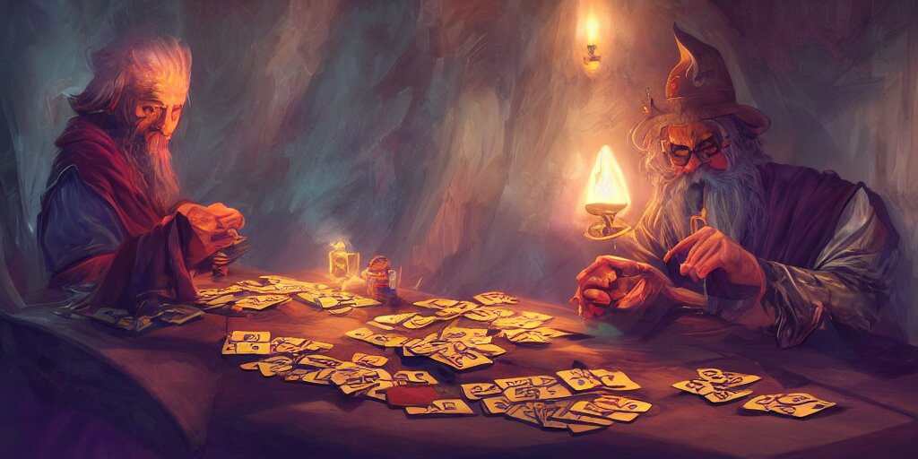 wizard shuffling cards, cards, fantasy, digital art, soft lighting, concept art, vibrant, 8 k 