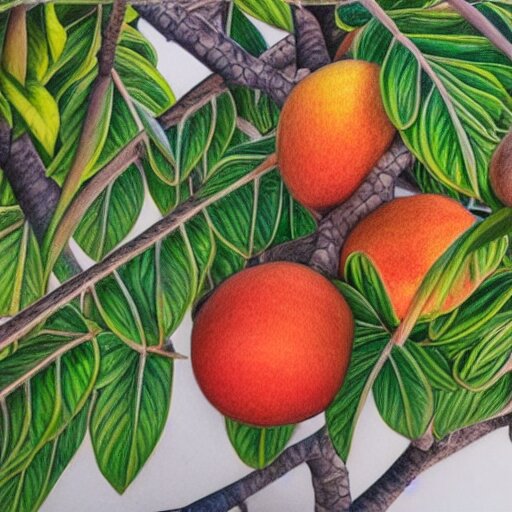  Colored pencil art on paper, Mango tree, highly detailed, artstation, MasterPiece, Award-Winning, Caran d'Ache Luminance