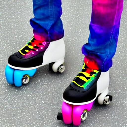 tie - die roller skates on a white background 