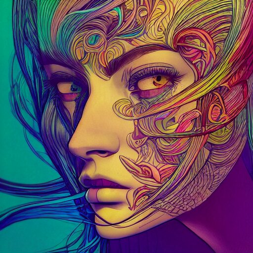 the head of a beautiful rainbow woman, an ultrafine detailed illustration by james jean, final fantasy, intricate linework, bright colors, behance contest winner, vanitas, angular, altermodern, unreal engine 5 highly rendered, global illumination, radiant light, detailed and intricate environment 