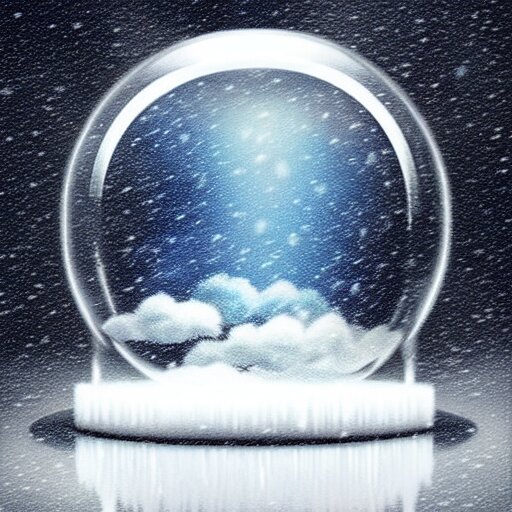 a rainstorm inside a snowglobe. Beautiful colorful clouds in moody greys and blues. High quality digital art, trending on artstation