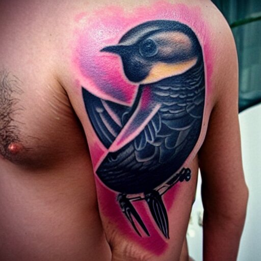 tatoo ink cyber, a swallow with a black beard wearing an athletic bilbao shirt, high detailed 