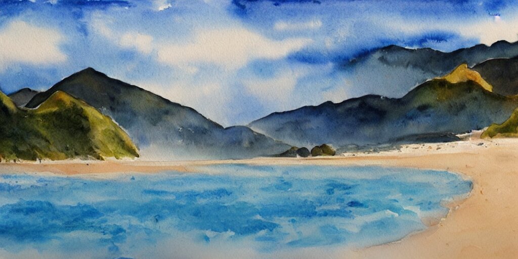 golden bay new zealand, abel tasman, colorful watercolor painting, trending on artstation