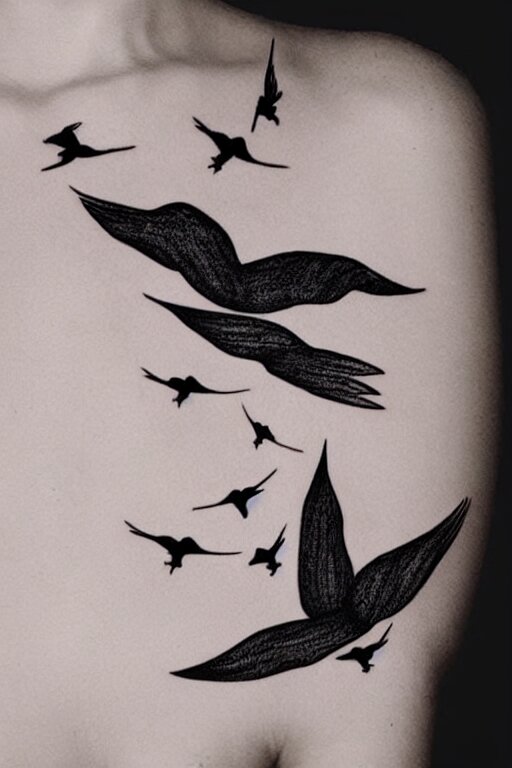 a beautiful tattoo design of minimalist swallows flying into spherical lines and simple basic shapes, black ink, abstract logo, line art 