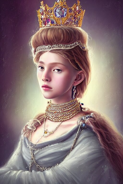 beautiful very detailed portrait of a young princess with lots of jewelry in the face, full body, in the background there is a minimalistic palace, digital art , dramatic cinematic lighting rendered by octane, 8k, detailed, intricate, clean and textures, trending on artstation, treanding on deviantart, trending on cgsociety, pinterest, by Lauren Brevner