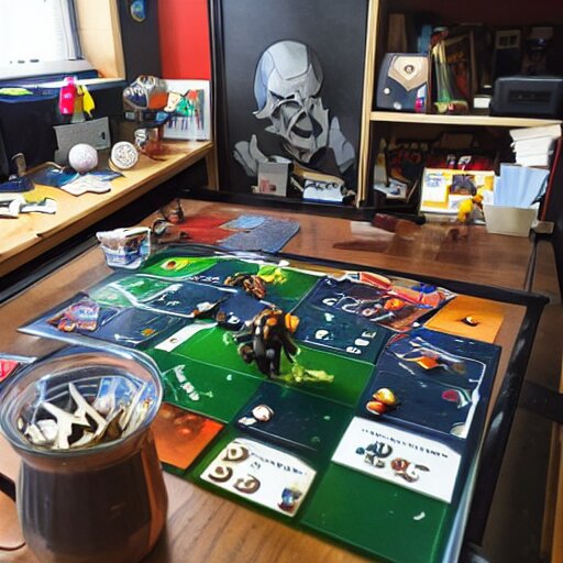 untidy flat of game designer who plays blood bowl 