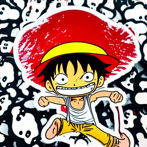 die cut sticker, luffy is joyboy, splatter paint on paper 