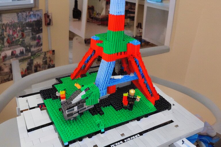 eiffel tower built in lego bricks