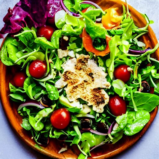 a plate of food made of salad and alien, award winning photographer, food photography 