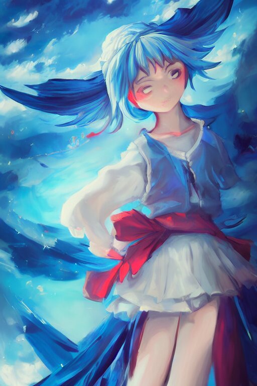 cirno from touhou, by ross tran, background by alena aenami, oil on canvas 