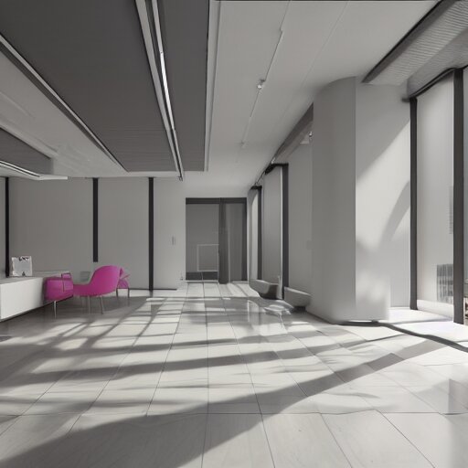 a white empty pink office with sun rays looming down, with a pool inside, dynamic lighting, photorealistic concept art, trending on art station, stunning visuals, creative, cinematic, ultra detailed, ray tracing 