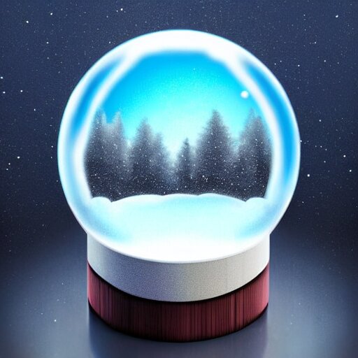 summer weather inside a snowglobe. Beautiful colorful clouds in moody greys and blues. High quality digital art, trending on artstation