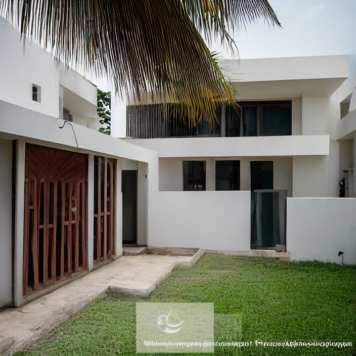 wide angle exterior shot of an modernist town house on a quiet street in lagos, tropical african architecture with sun shading and pergolas, contemporary architecture, cosmopolitan design, architectural magazine feature, architectural photography, canon eos r 3, telephoto lens, sigma 5 0 0 mm f / 5, iso 2 0 0, 1 / 1 6 0 s, 8 k, raw, unedited, in - frame 