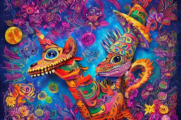 Alebrijes” full body portrait, 3-D 8k , digital art, Mexican folk art, cute single animal, contrasting nebula background, Hyperdetailed, Martin Sandiego, Julia Fuentes, Adi Granov