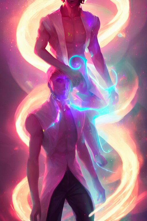 a human elemental sorcerer, blurred environment background, colorful magic effects, white skin, portrait, male, clothed, sharp focus, digital art, concept art, trending on artstation, dynamic lighting, by emylie boivin and rossdraws 