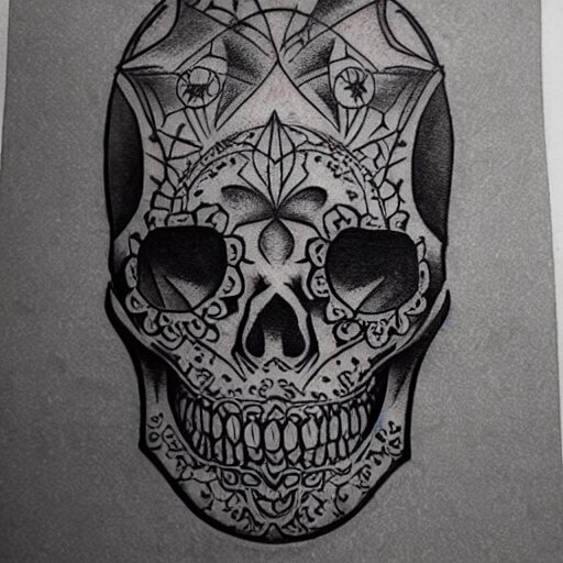 tattoo design, stencil, tattoo stencil, traditional, a world famous tattoo of a geometric skull