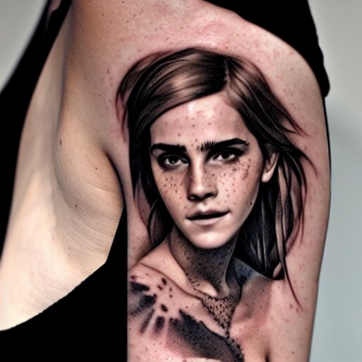 man with tattoo of emma watson on arm back by greg rutkowski