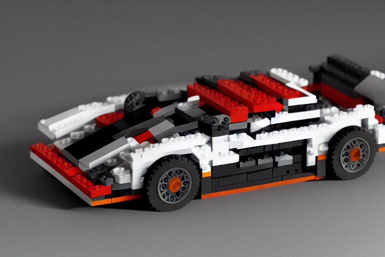 Porsche made out of Lego, designed by Apple, octane render, studio light, 35mm,