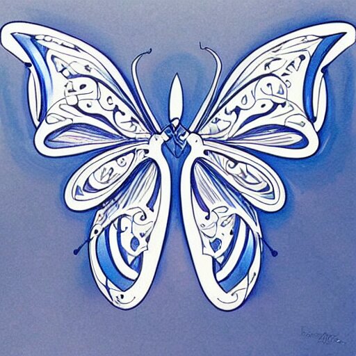 tattoo design, stencil, traditional, big blue diabetes ribbon transforming into a butterfly, upper body, by artgerm, artgerm, digital art