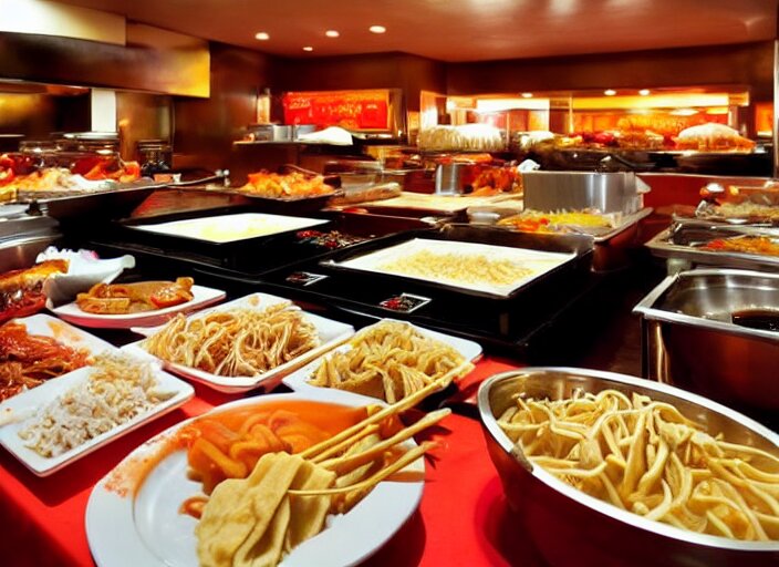 high quality photo of a chinese buffet in america, extreme detailed 