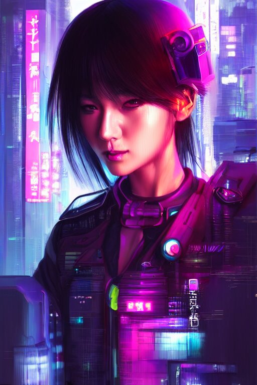 portrait futuristic kawaii cyberpunk female police, in heavy rainning futuristic tokyo rooftop cyberpunk night, ssci-fi, fantasy, intricate, very very beautiful, elegant, neon light, highly detailed, digital painting, artstation, concept art, soft light, hdri, smooth, sharp focus, illustration, art by tian zi and craig mullins and WLOP and alphonse mucha