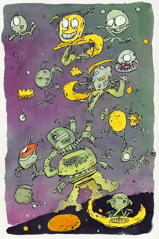 aliens on a moon made of cheese by quentin blake 