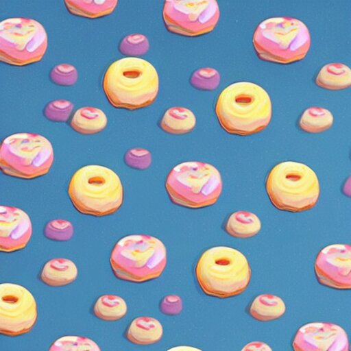 raining donuts on a city in a studio ghibli animation