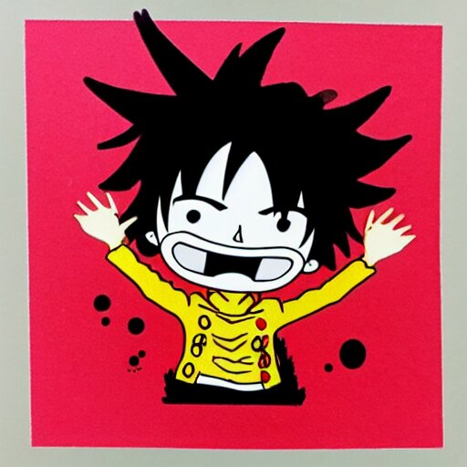 die cut sticker, luffy is joyboy, splatter paint on paper 