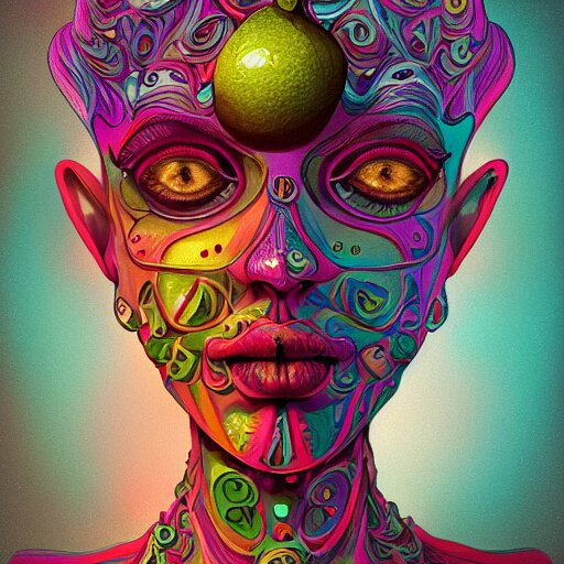 An extremely psychedelic portrait of A lemon, surreal, LSD, face, detailed, intricate, elegant, lithe, highly detailed, digital painting, artstation, concept art, smooth, sharp focus, illustration