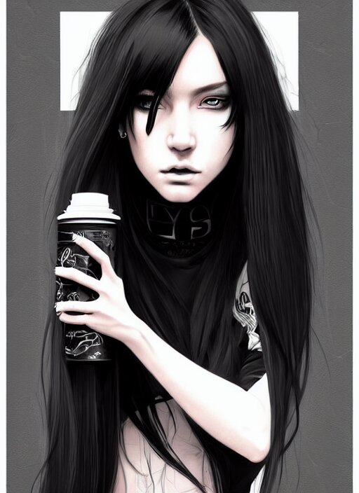 portrait of long black hair girl within a streetwear. cynical face, concept art, cyberpunk illustration, intricate, highly detailed 8 k, smooth, matte, sharp focus, rim light, beautiful and aesthetic shape of face and body, artgerm, artstation, art by gharliera 