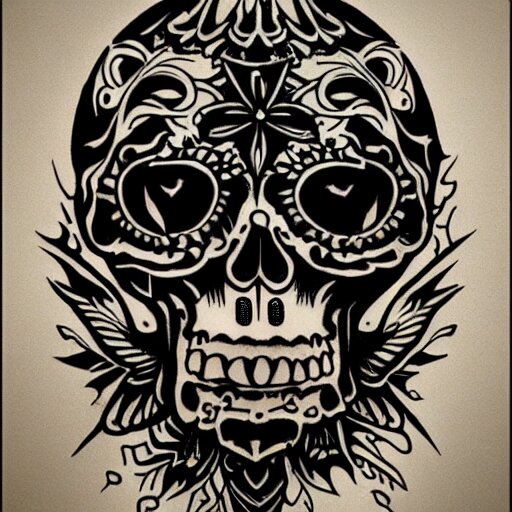 tattoo design, stencil, tattoo stencil, traditional, a world famous tattoo of a geometric skull