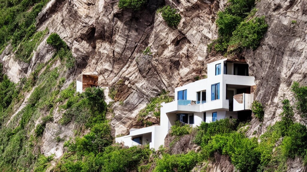 house built on the side of a cliff, award winning photo