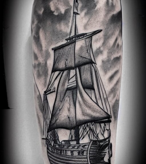 realistic pirate ship tattoo