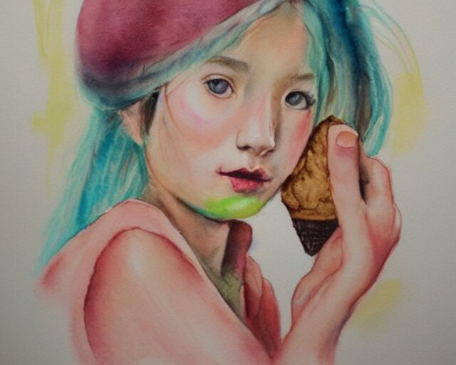 a girl with the ice cream watercolor colored pencil painting trending on artstation 