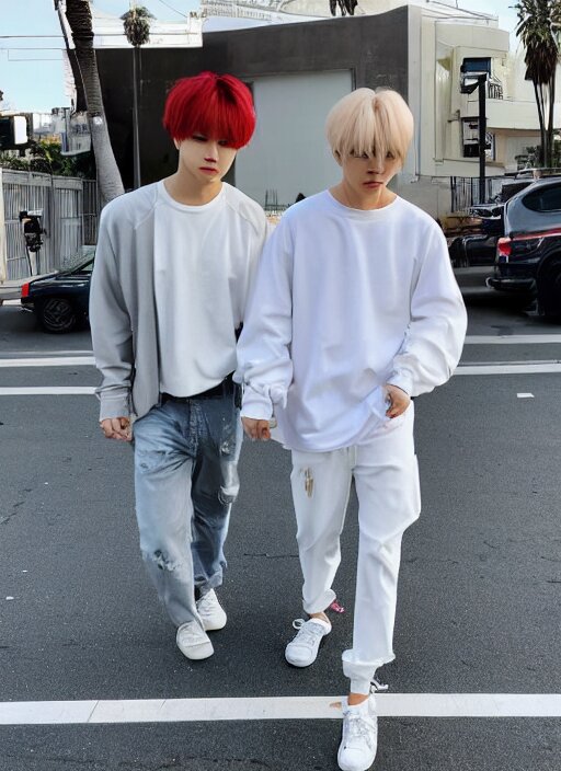 photo of PARK JIMIN walking in LA with his boyfriend YOONGI