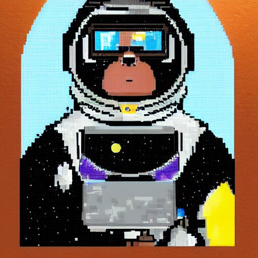 8 - bit, realistic self portrait, astronaut with a chimpanzee. 