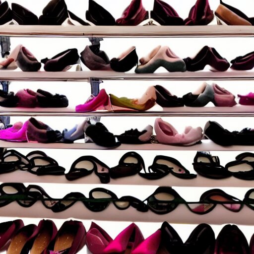 a collection of ballerina shoes,various colors,professional lighting