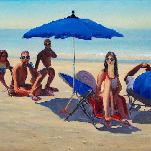 a painting of people on a beach with umbrellas, a detailed painting by Emily Mason, featured on tumblr, action painting, detailed painting, oil on canvas, painterly