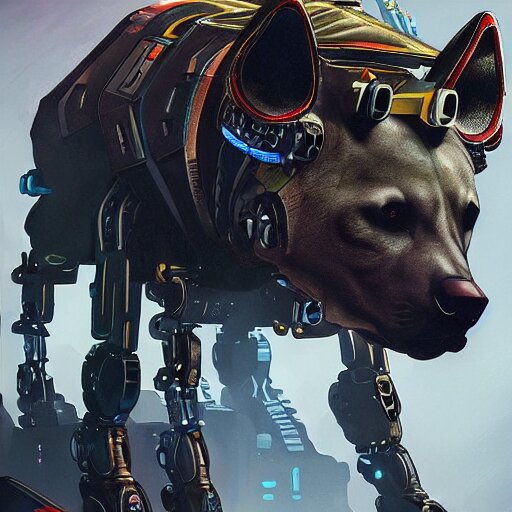 robot hyena, cyberpunk 2 0 7 7 concept art, highly detailed 