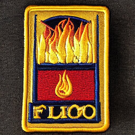 plain yet detailed, fire station flame embroidered patch retro design 