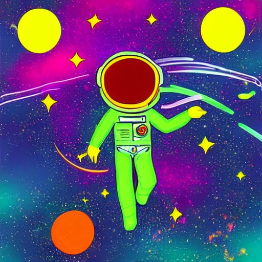 psychedelic astronaut floating in space, very colorful, digital art 