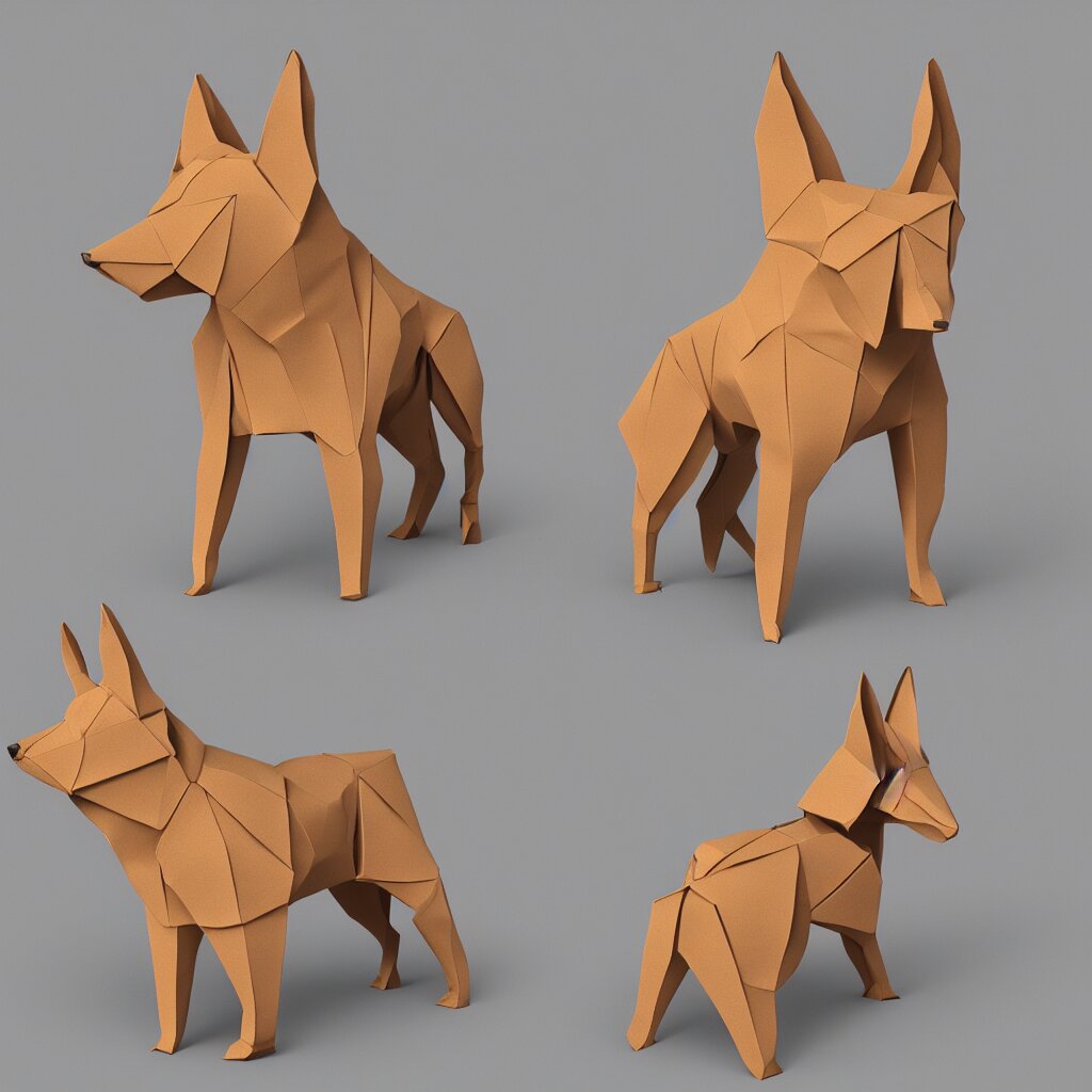 3 d rendering of japanese cardboard origami of simple shape of german shepherd, 2 d image, trending on artstation 