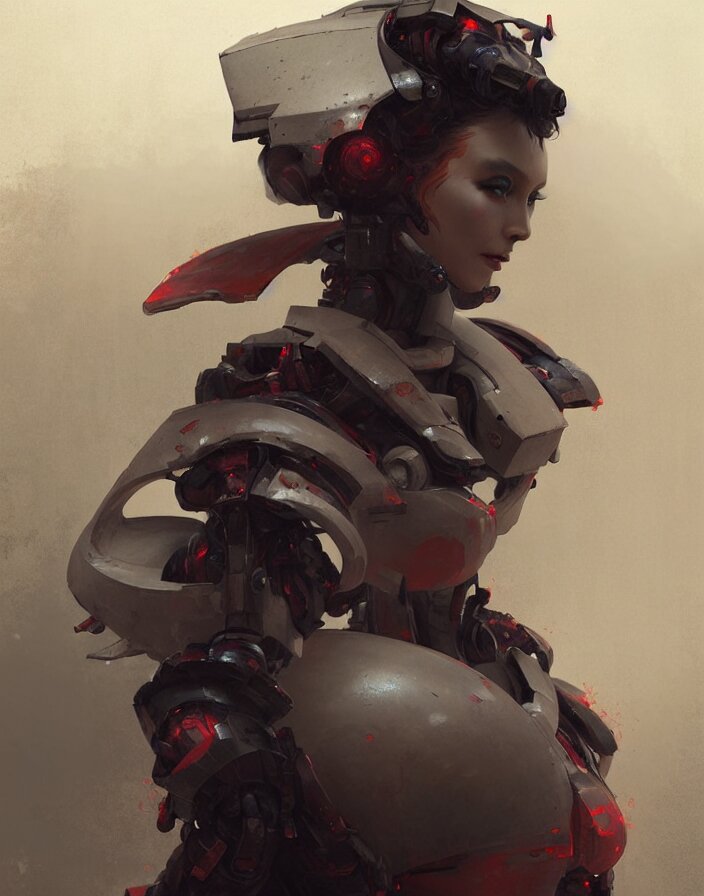 portrait of a geisha robot by greg rutkowski and ruan jia, mecha, washed colors, dark, gloomy, matte painting, unreal engine 5