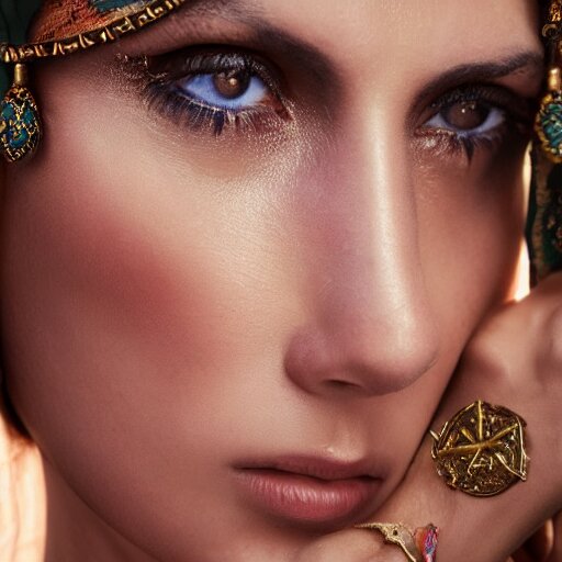 portrait of a stunningly beautiful arabic tribal female, depth of field, zeiss lens, detailed, symmetrical, centered, fashion photoshoot, by Annie Leibovitz and Steve McCurry, David Lazar, Jimmy Nelsson, Breathtaking, 8k resolution, extremely detailed, beautiful, establishing shot, artistic, hyperrealistic, beautiful face, octane render