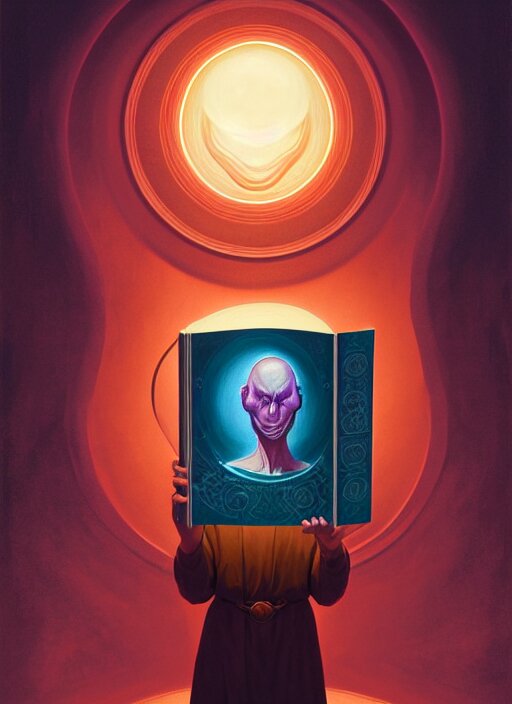 centered painted portrait, face of a classic depiction of an alien reading a book about humans, gloomhaven, matte painting concept art, art nouveau, beautifully backlit, swirly vibrant color lines, muted and dull colors, aesthetic octane render, 8 k hd resolution, by ilya kuvshinov and cushart krentz and gilleard james 