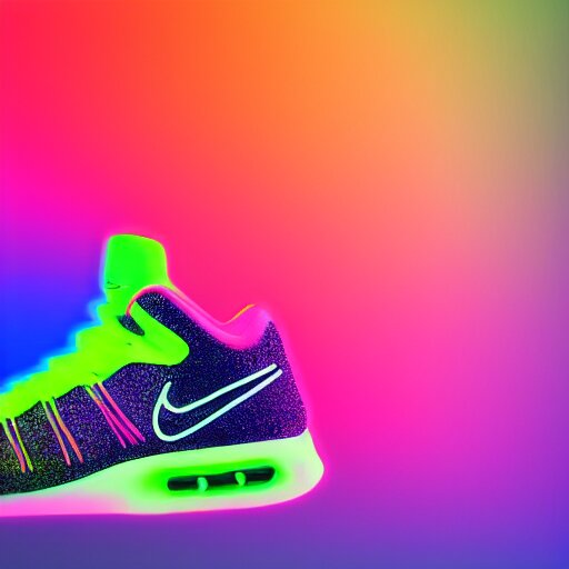 Nike sneakers in a glass with neon colors, high resolution, 8k