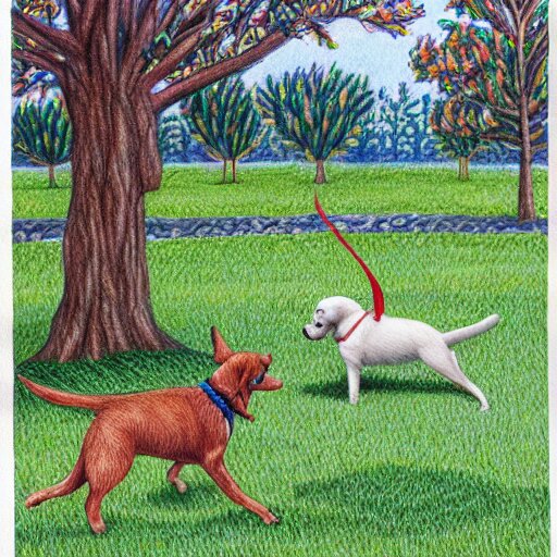  Colored pencil art on paper, Dog playing in park, highly detailed, artstation, MasterPiece, Award-Winning, Caran d'Ache Luminance