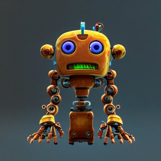 a cute rusty robot in breath of the wild, anime, 3 d render, octane 